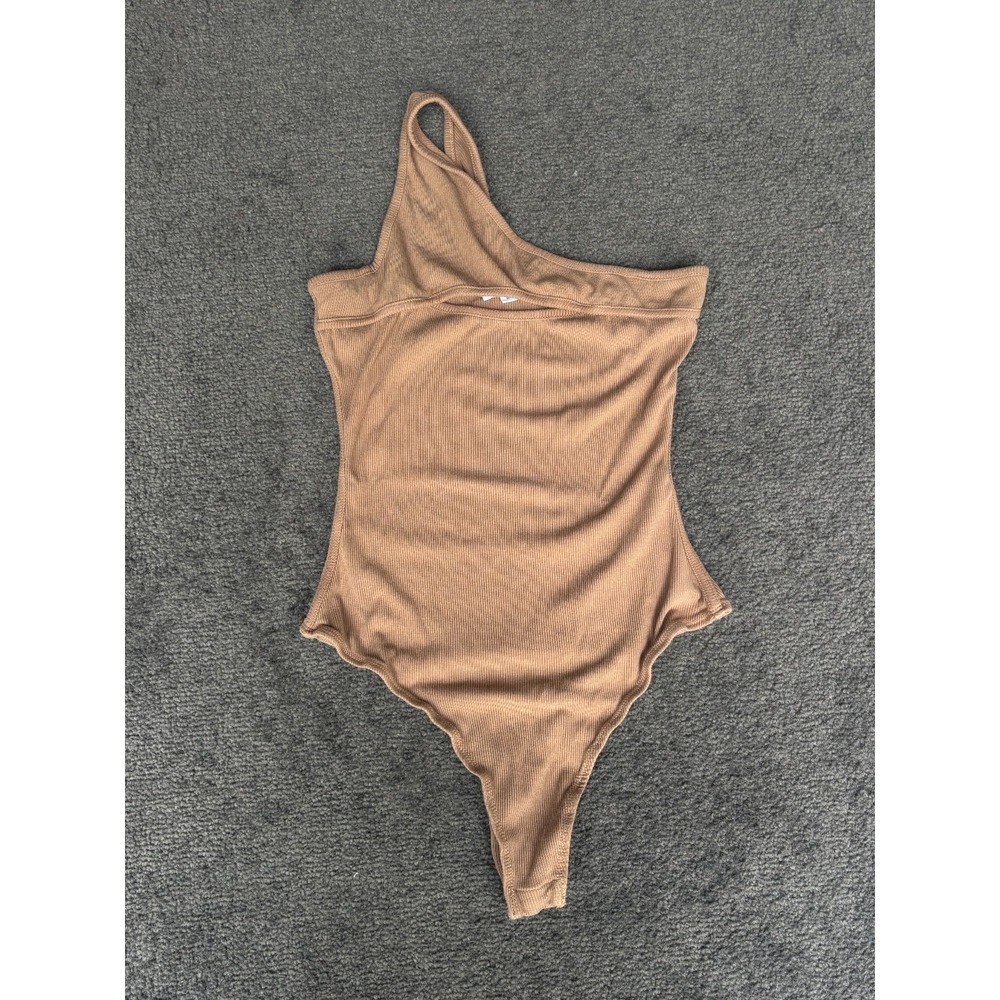 Superdown One-Shoulder Crinkle Swimsuit Women's Size Medium Brown Rayon Stretch